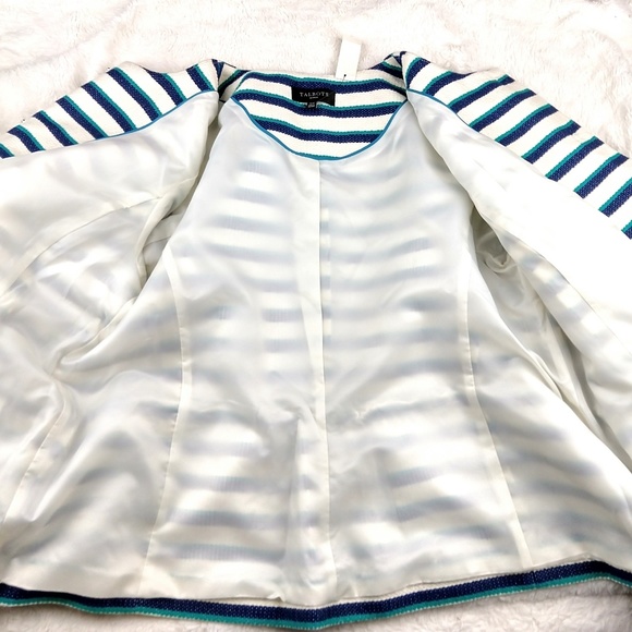 Talbots NWT Stripe Fringe Jacket green cream - Picture 5 of 8